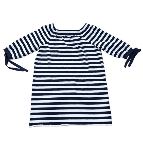 Striped Dress J.Crew Plus Size XXL Navy Ivory Off Shoulder Cotton Muslin Bow Tie - Picture 10 of 10